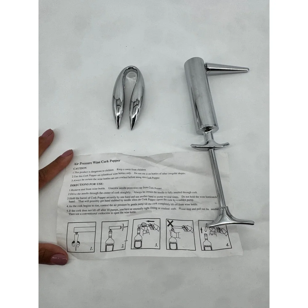 Air Pressure Wine Cork Popper Chrome Manual Pump Opener with Foil Cutter Set